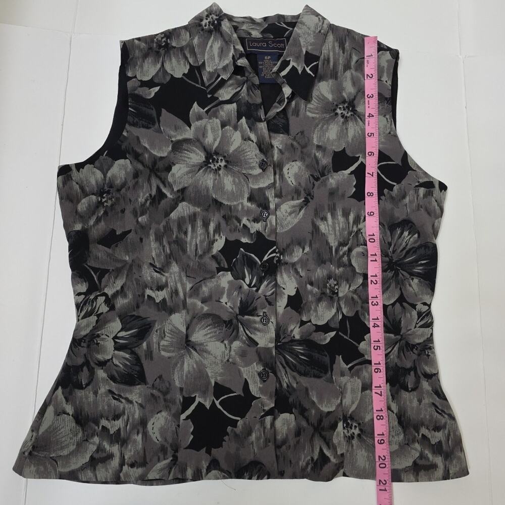 Laura Scott Petite 2 Pc Floral Sleeveless Top + Skirt Set Career Office Gray 6P - Picture 8 of 11